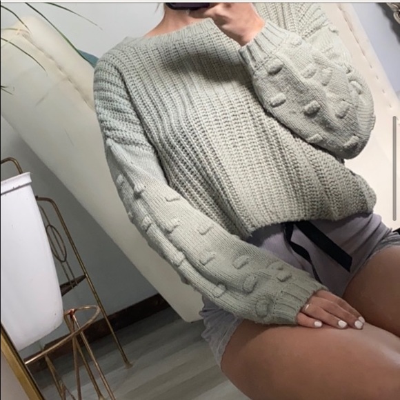 A30 Moon & Madison Knitted Sweater Light Green Balloon Sleeve Crochet Sz XS - Picture 2 of 9